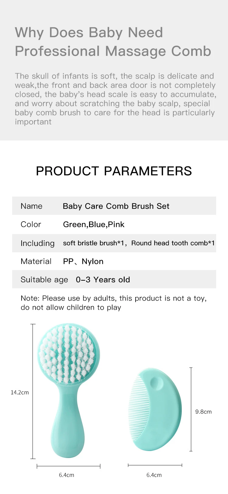 Cute 2 in 1 Eco-friendly Infant Care Baby Comb Brush Set Soft Bristles Hair Brush Round Shape Cute 2 in 1 Eco-friendly Infant Care Baby Comb Brush Set Soft Bristles Hair Brush Round Shape