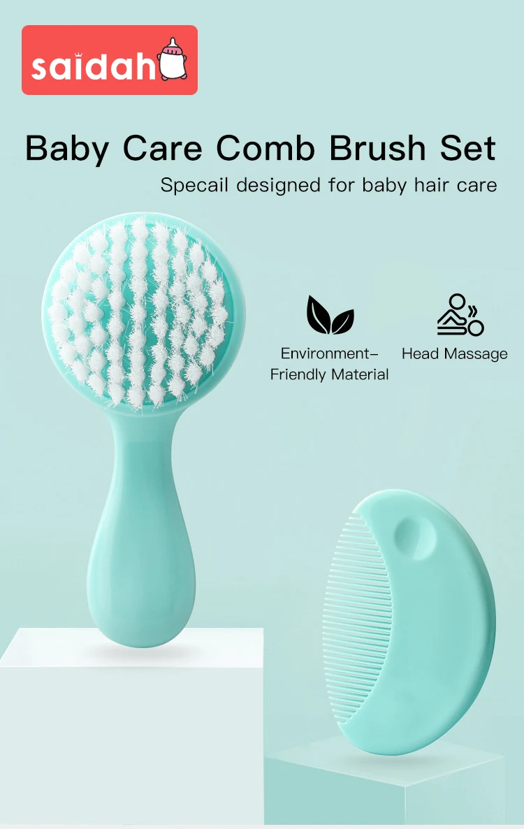Cute 2 in 1 Eco-friendly Infant Care Baby Comb Brush Set Soft Bristles Hair Brush Round Shape Cute 2 in 1 Eco-friendly Infant Care Baby Comb Brush Set Soft Bristles Hair Brush Round Shape